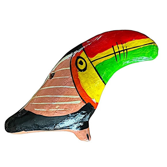 Handmade Terracotta Clay Bird Parrot Whistle 5” Folk Art Figurine Decor - Picture 2 of 6